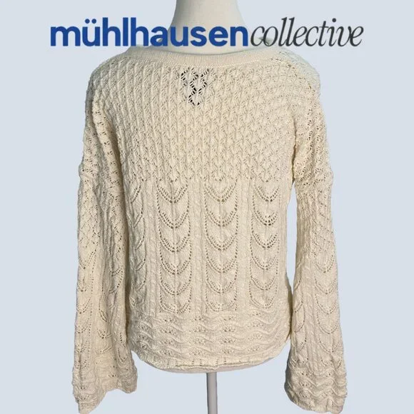 Lands’ End Cream Knit Sweater Small Boho Crochet Lightweight Cozy - Picture 7 of 7